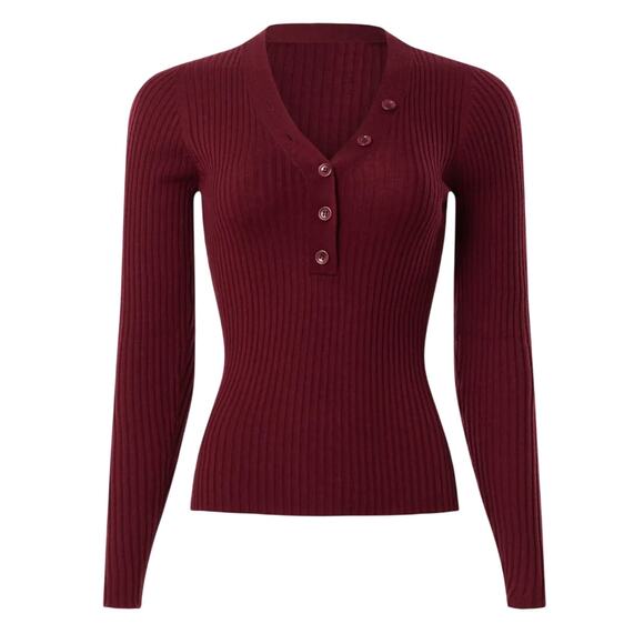 Derek Lam 10 Crosby x RTR Ribbed Henley Sweater in Red, Size M - Picture 1 of 6